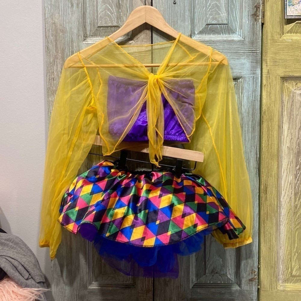 Kids Yellow & Purple Tulle Costume Set with Colorful Skirt